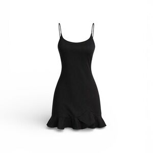 Princess Polly Black Spaghetti-Strap Ruffle-Hem Mini Dress